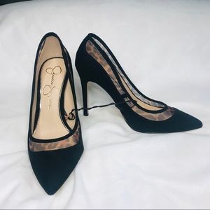 Jessica Simpson black with animal print heels